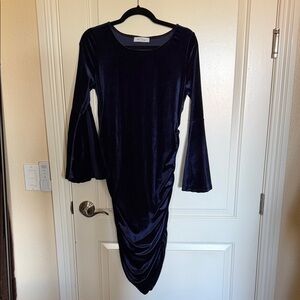 Pink Blush Maternity long sleeve blue velvet dress NEVER WORN